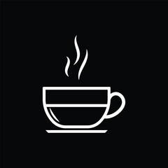 Outlined Coffee cup with black background icon set. Cups of coffee tea symbol collection. Vector Illustration.