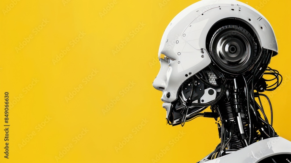 Poster robot head profile with intricate design