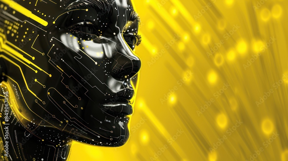 Poster futuristic android face with circuits