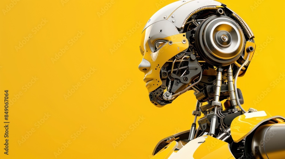 Poster close-up of robot head with mechanical detail