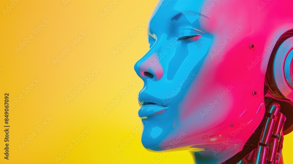 Poster gradient robot head with vibrant color blend