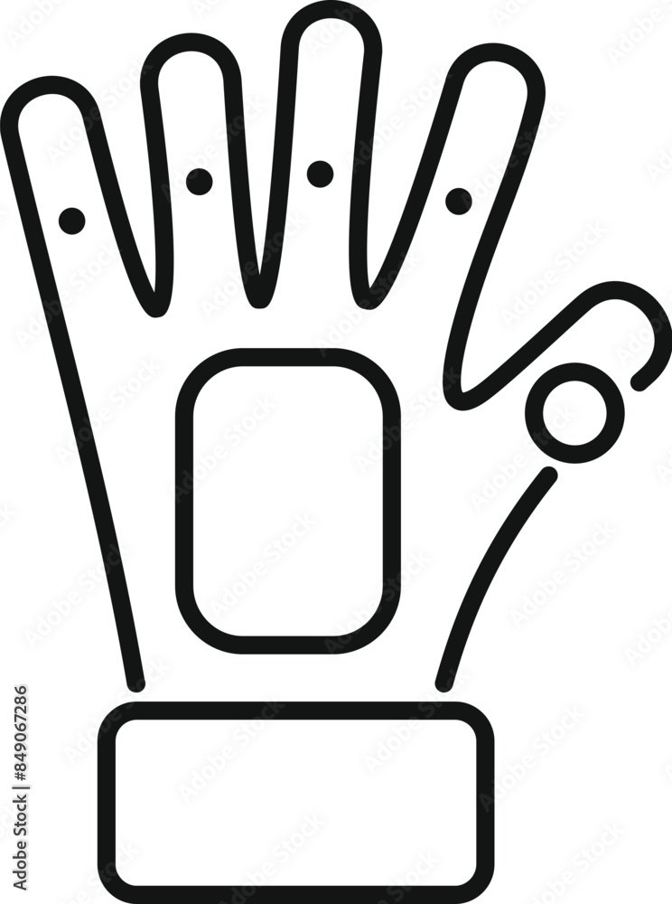 Poster line drawing of a virtual reality glove connecting to cyberspace using sensors