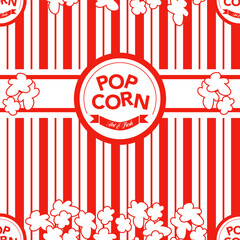 Popcorn box seamless pattern for packaging, boxes, clothes. Seamless pattern with popcorn. Pop corn background.