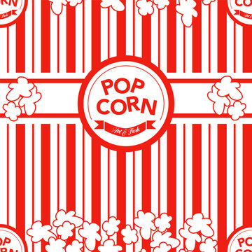 Popcorn box seamless pattern for packaging, boxes, clothes. Seamless pattern with popcorn. Pop corn background.