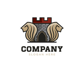 Castle property real estate building logo design. Tower castle illustration vector