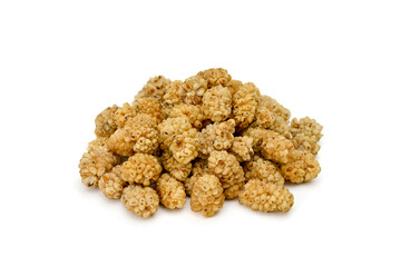 Heap of dried mulberry isolated on white background  