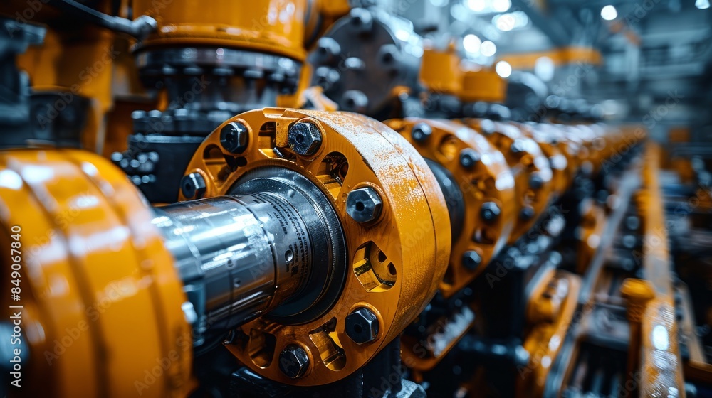 Poster a detailed image showcasing the complexity of industrial machine components, highlighting precision 