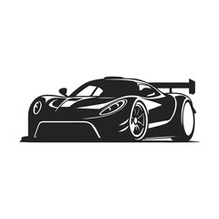 Outline drawing of fast super car, sport car from side and front view. Sport car vector black line illustration isolated white background.