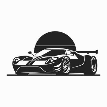 recommend clip art: Outline drawing of fast super car, sport car from side and front view. Sport car vector black line illustration isolated white background.