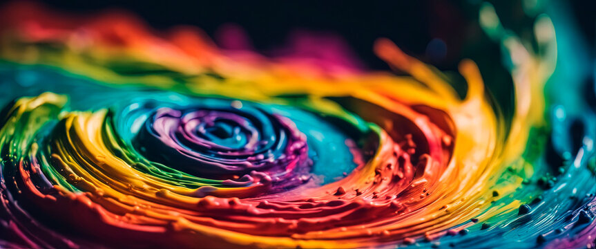spiral rainbow color ink splash background, vibrant.