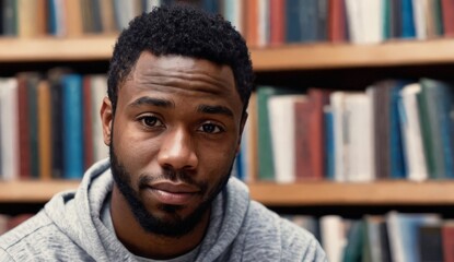 Close-up portrait of a man in a library