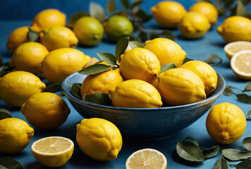 blue bowl with lemons