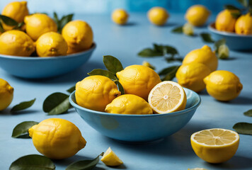 blue bowl with lemons