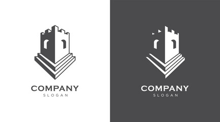 Castle property real estate building logo design. Tower castle illustration vector