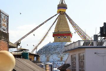 Boudhanath stupa with the eyes of buddha in kathmandu, nepal