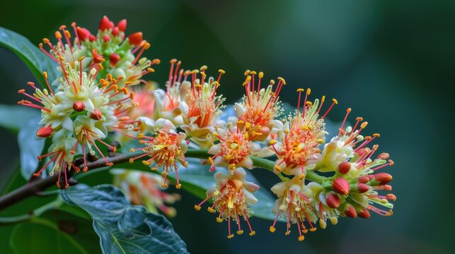 Combretum indicum belongs to the Combretaceae family and is a plant that produces flowers