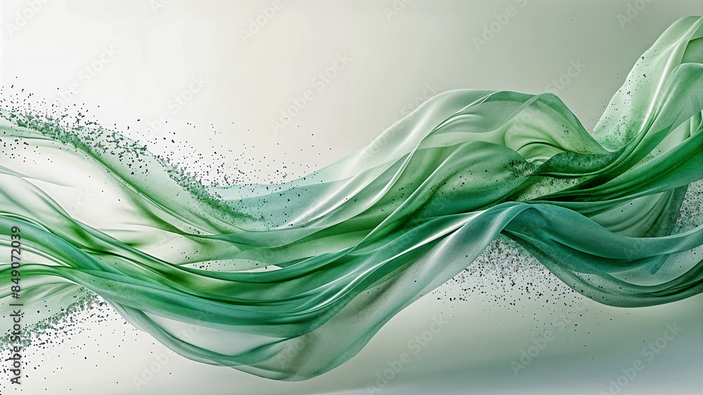 Poster abstract background or wallpaper with smooth liquid dynamic shapes, green wave. generative ai
