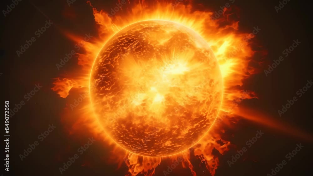 Poster detailed image of the sun with intense solar flares and bright bursts of light. dramatic representat