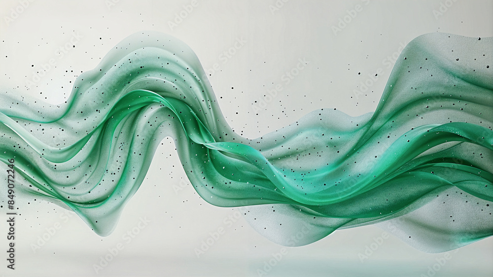 Poster abstract background or wallpaper with smooth liquid dynamic shapes, green wave. generative ai
