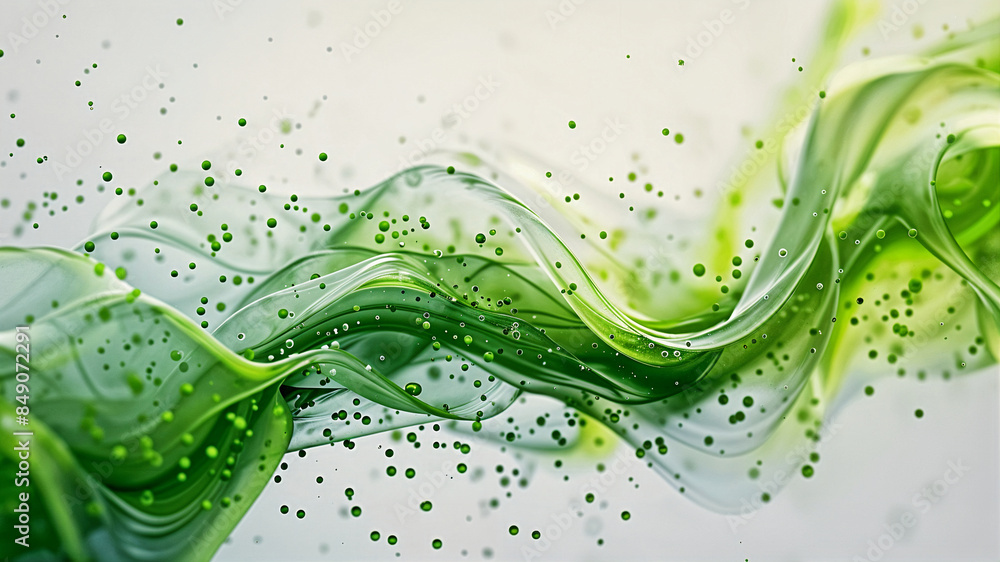 Poster abstract background or wallpaper with smooth liquid dynamic shapes, green wave. generative ai