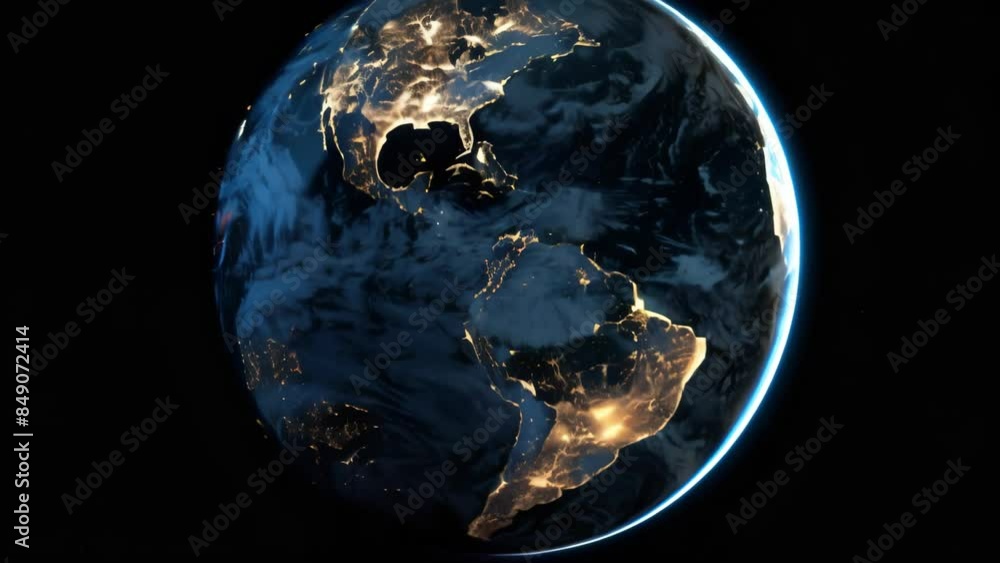 Poster stunning view of earth from space with illuminated city lights on the night side. beautiful represen