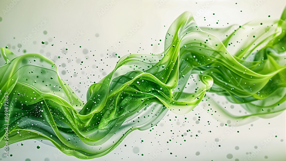 Poster abstract background or wallpaper with smooth liquid dynamic shapes, green wave. generative ai