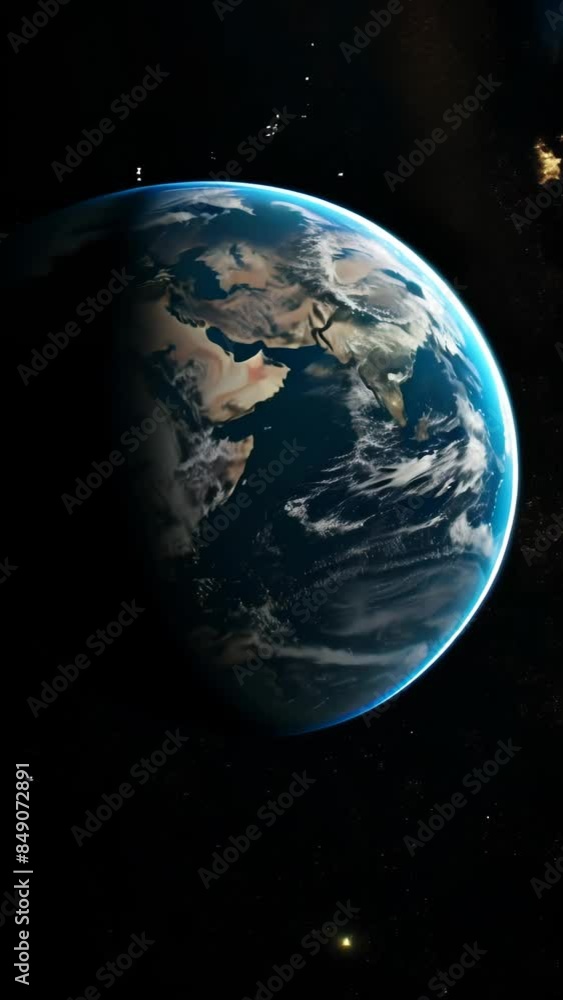 Poster stunning image of earth partially illuminated by sunlight in the darkness of space. beautiful repres