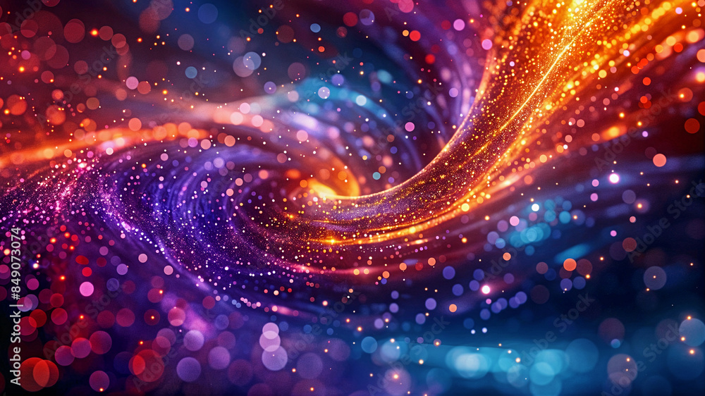 Poster abstract 3d background with swirling colorful glowing particles. generative ai