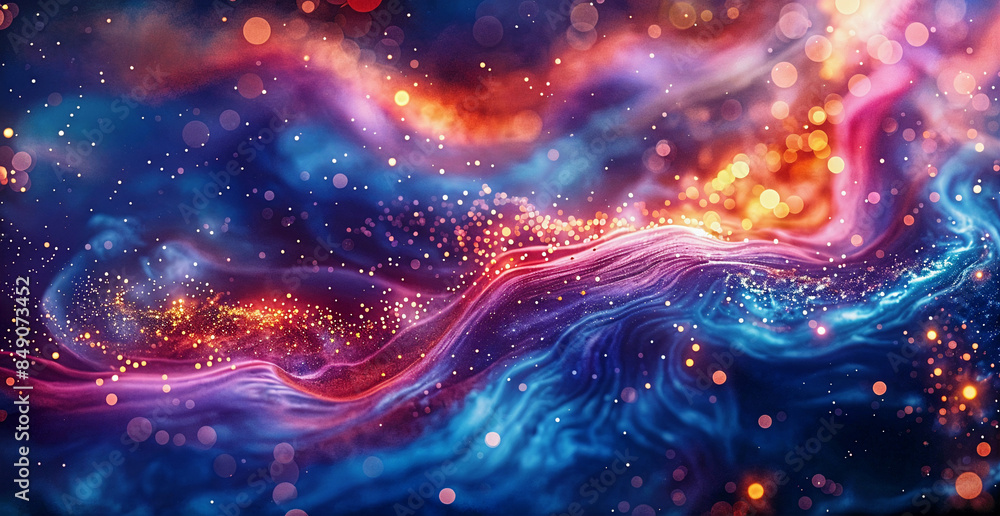 Poster abstract 3d background with swirling colorful glowing particles. generative ai
