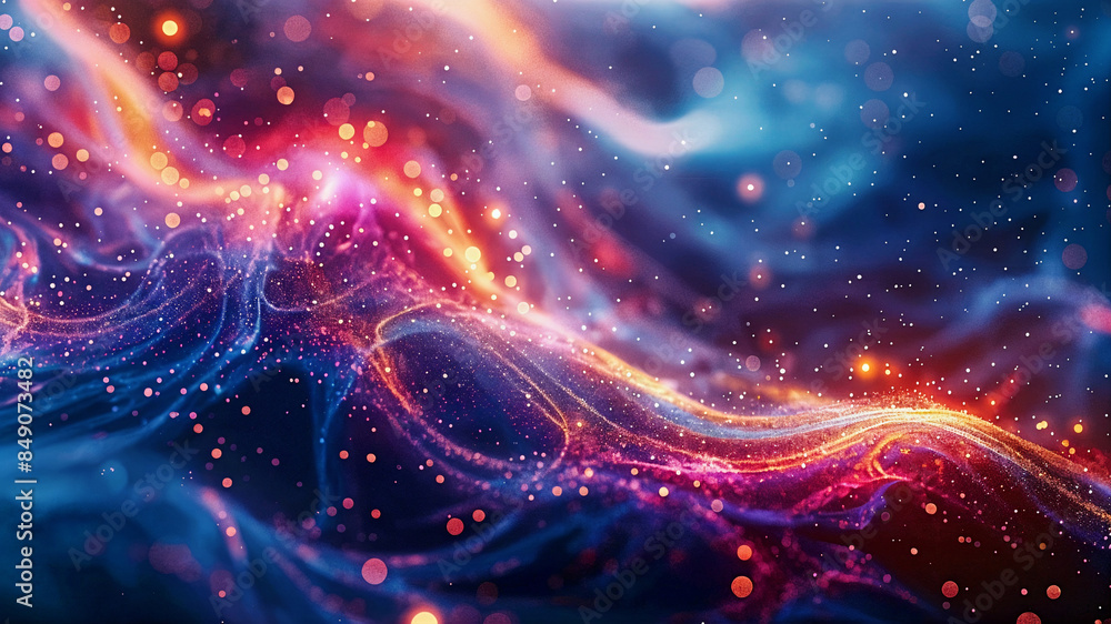 Poster abstract 3d background with swirling colorful glowing particles. generative ai