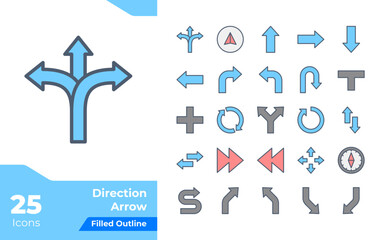 Direction Arrow Filled Color Icons Set