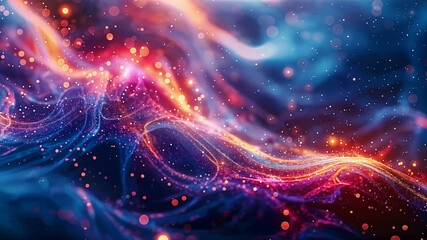 Fototapeta premium Abstract 3D background with swirling colorful glowing particles. Generative AI