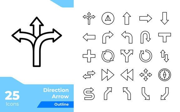 Direction Arrow Outline Icons Set