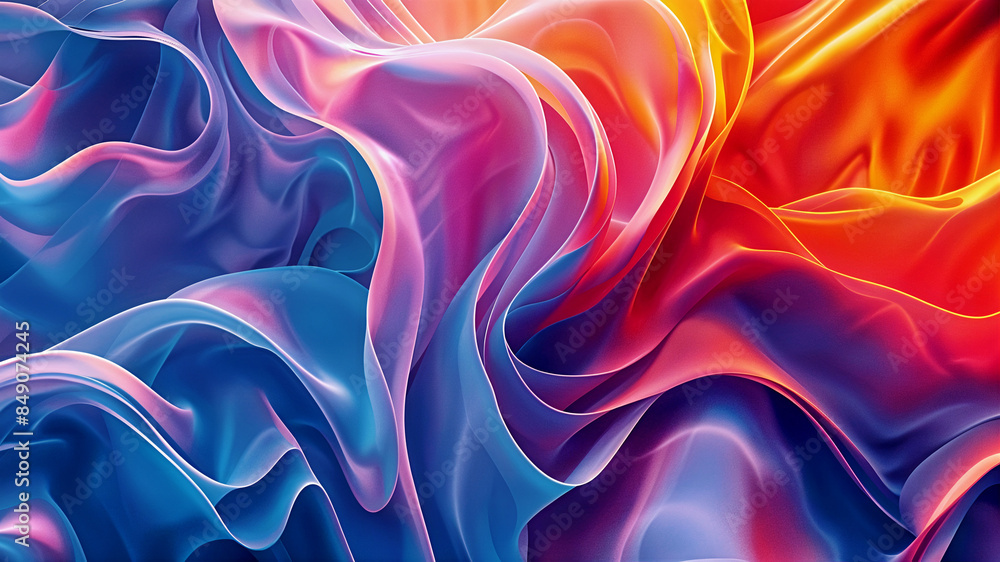Poster abstract 3d background, wallpaper with smooth liquid dynamic shapes, multi-colored waves. generative