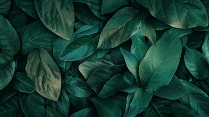Obraz premium Hunter green background with abstract leaf shapes in varying shades of green. 