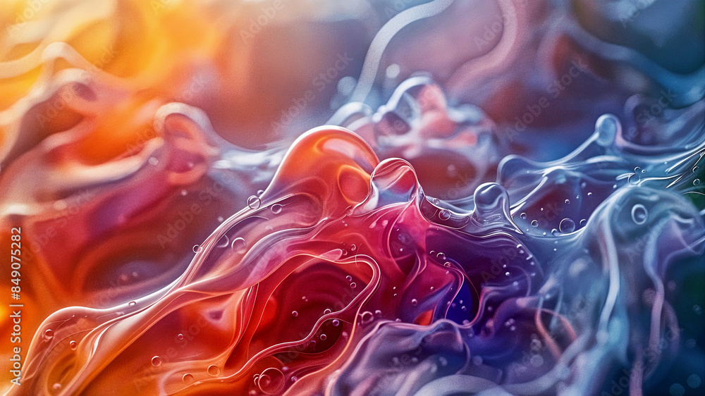Poster Abstract 3D background, wallpaper with smooth liquid dynamic shapes. Generative AI