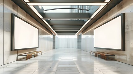 Fototapeta premium Blank Advertising Displays in a Minimalist Contemporary Gallery