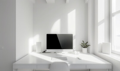 A white minimalistic computer desk