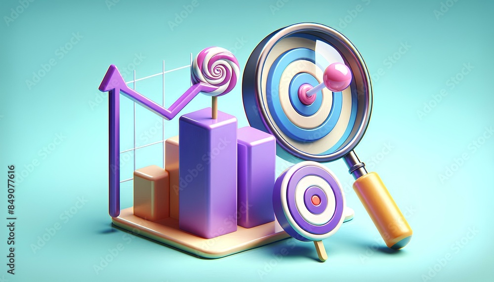Poster 3d image is an abstract representation of data analysis and marketing. the graph suggests growth, th