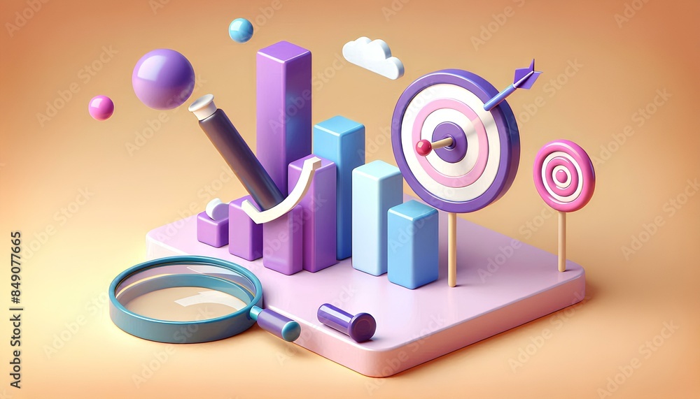 Poster 3d image is an abstract representation of data analysis and marketing. the graph suggests growth, th