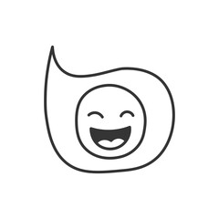 Speech bubble with happy emoji smile Doodle. Comic hand drawn Happiness Fun symbol. Isolated black line element. Vector illustration