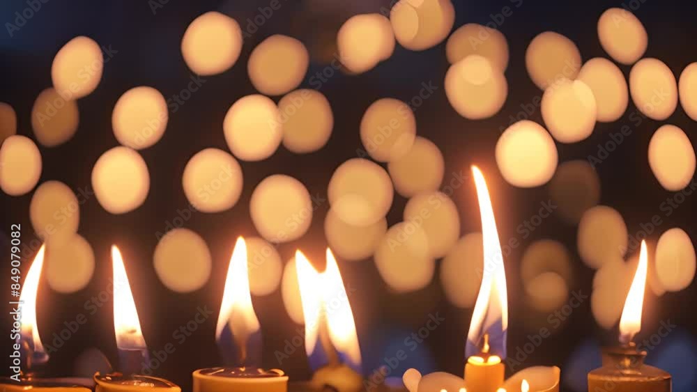 Poster Candles Burning With Bokeh Lights Generative AI