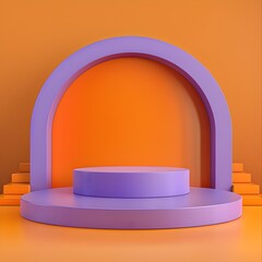 Vivid Tangerine Backdrop Setting the Stage for a Sleek Amethyst Podium