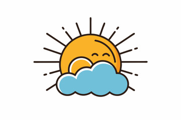 summer-sun-with-cloud-logotype-line-art-vector,sun, weather, cloud, icon, illustration, vector, rain, symbol, sky, nature, summer, sunny, day, forecast, design, cloudy, cartoon, climate, season, 