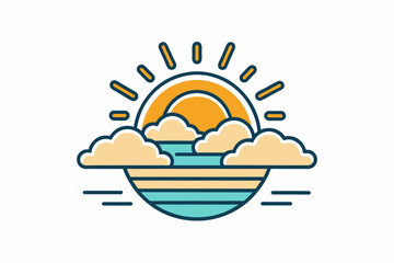 summer-sun-with-cloud-logotype-line-art-vector,sun, weather, cloud, icon, illustration, vector, rain, symbol, sky, nature, summer, sunny, day, forecast, design, cloudy, cartoon, climate, season, 