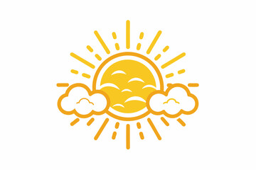 Obraz premium summer-sun-with-cloud-logotype-line-art-vector,sun, weather, cloud, icon, illustration, vector, rain, symbol, sky, nature, summer, sunny, day, forecast, design, cloudy, cartoon, climate, season, 