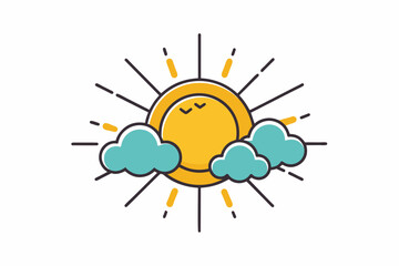 summer-sun-with-cloud-logotype-line-art-vector,sun, weather, cloud, icon, illustration, vector, rain, symbol, sky, nature, summer, sunny, day, forecast, design, cloudy, cartoon, climate, season, 