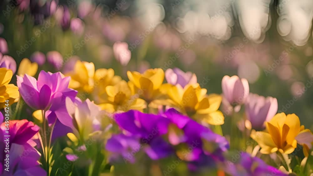 Poster spring flowers in a field generative ai
