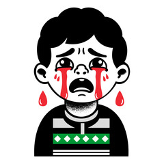 Crying Palestinian Child: A Portrait of Innocent Suffering and Resilience. Vector Illustration.