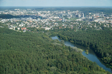 Vilija River and residential buildings in Vilnius, Lithuania